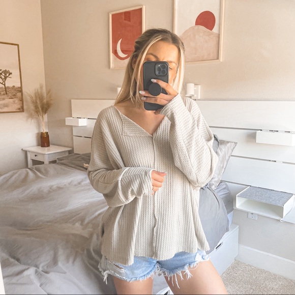 Tops - Sage Waffleknit Comfy Long Sleeve Top